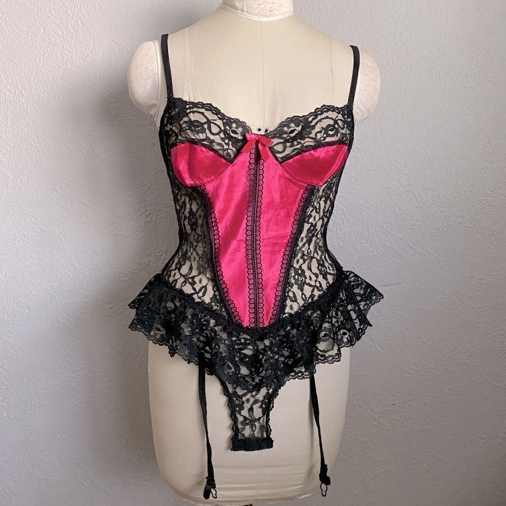 Vintage Nani Flower Nylon Teddie Bodysuit Corset Style M USA